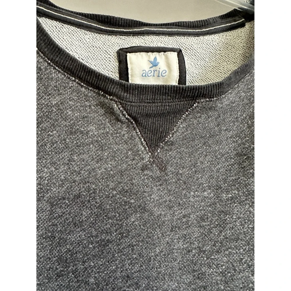 Aerie Women's Gray Distressed Raw Hem Crop Sweatshirt 3/4 Sleeve XL Grunge - Picture 5 of 5